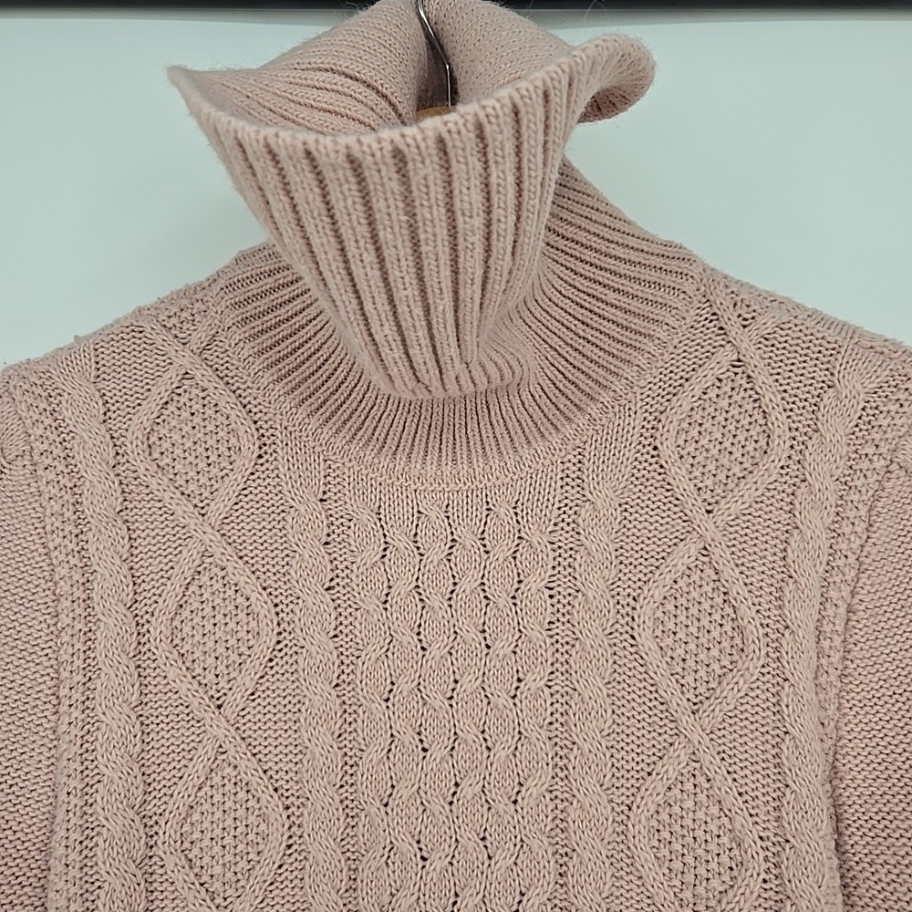 Cable Knit Baby Pink Turtleneck Pullover Womens M Sweater Preppy Academia Cute - Picture 5 of 8